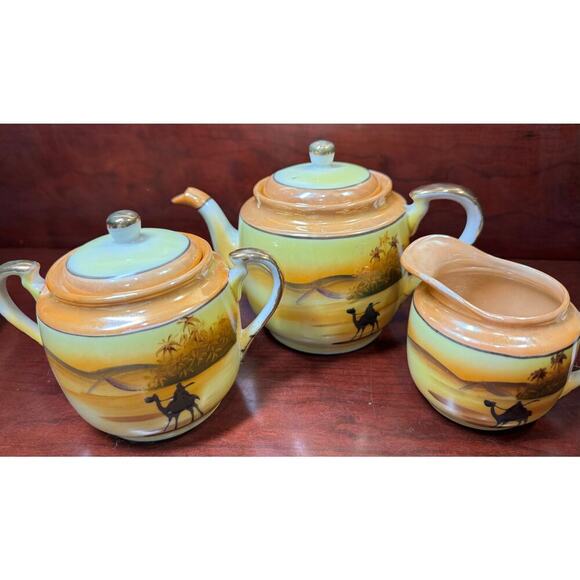 Antique Lustre Egyptian Revival Desert Scene Tea Set 1920s Jap313 From Japan - Picture 7 of 12